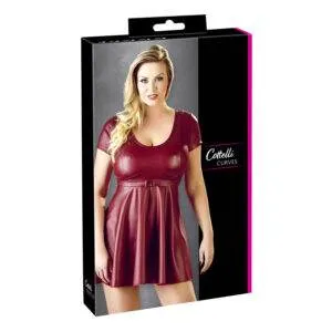 Plus Size Kjole i Rød Wetlook med Bælte