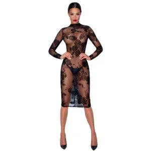 Noir Kjole med Velour Flock Print