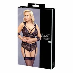 Plus Size Blonde Lingeri Sæt i Sort med Blonde Armlænker