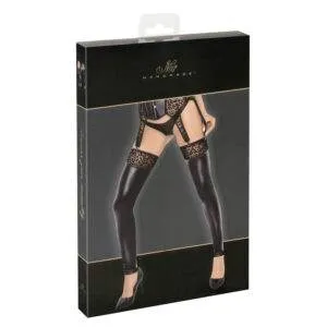 Noir Wetlook Overknee Strømper med Leopard Kant