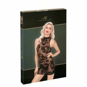 Noir Mini Lingeri Kjole med Fløjl Flock Print