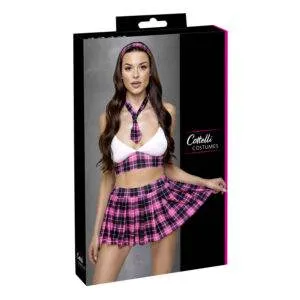 Skolepige kostume i Pink med Skotsktern