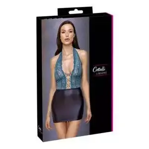 Kjole i Grønne Blonder og Sort Wetlook