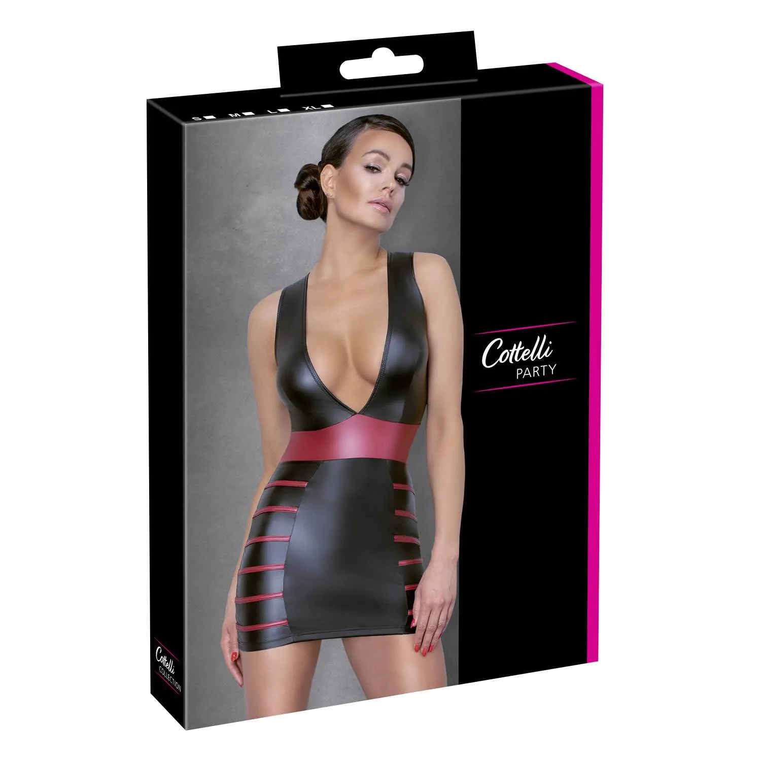 Sort Wetlook Kjole med Røde Striber