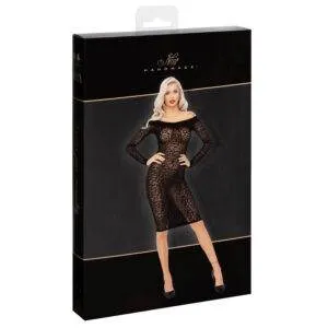 Noir Nylon Leopard Kjole med Flock Print og Blondekant