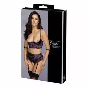 Blonde Lingeri Sæt med Bundløse trusser, Hylde BH og Håndjern