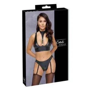 Wetlook Bondage Bralette og Trusser med Håndjern