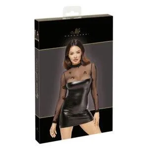 Noir Wetlook Kjole med Transparent Top og Velour Print