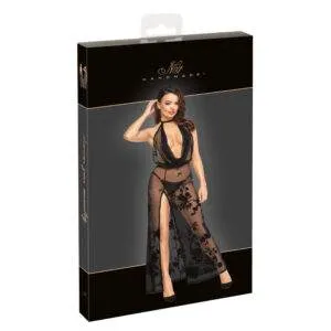 Noir Lang Transparent Kjole med Velour Print