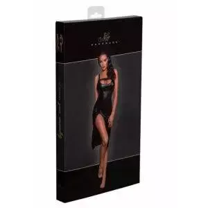 Noir Wetlook Kjole med Flæsebånd og Slids