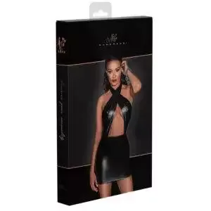 Noir Wetlook Kjole med Slå-Om Halterneck