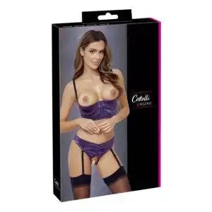 Longline Hylde BH med Bundløse Trusser og Strømpeholder i Lilla