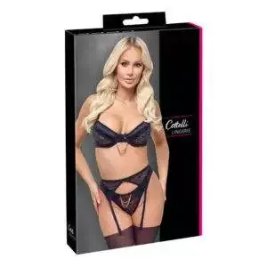 Blonde og Sating Lingeri Sæt med BH, Trusser og Hofteholder