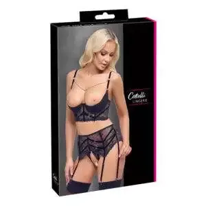 Blonde Lingeri sæt med Hylde Longline-BH, Bundløse Trusser og Hofteholder