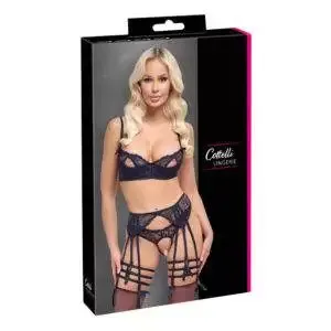 Blonde Lingeri Sæt med BH, Trusser og Hofteholder med Flotte Detaljer