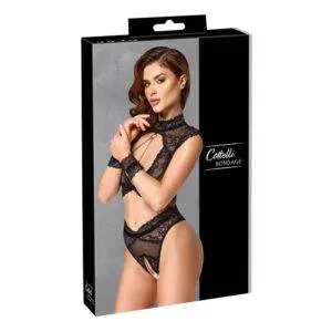 Blonde Bralette med Bundløs Trusse og Håndjern