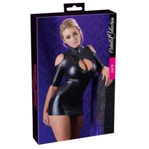 Minikjole i Wetlook med fri skulder