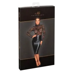 Noir Kjole med Blondetop og Wetlook Nederdel