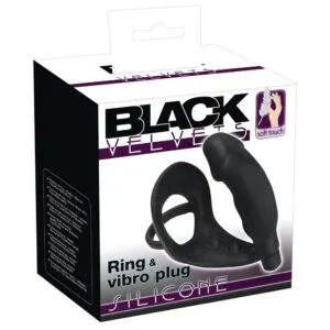 Black Velvets Vibro Penisring med Anal Plug i Silikone