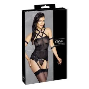 Bustier med Wetlook Stropper, Strømpeholdere og Håndjern
